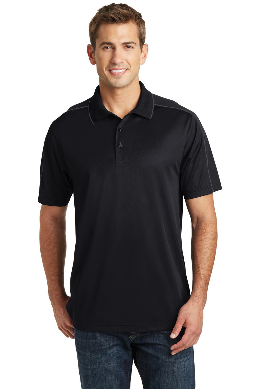 Sport-Tek® Micropique Sport-Wick® Piped Polo. ST653 Black/ Iron Grey