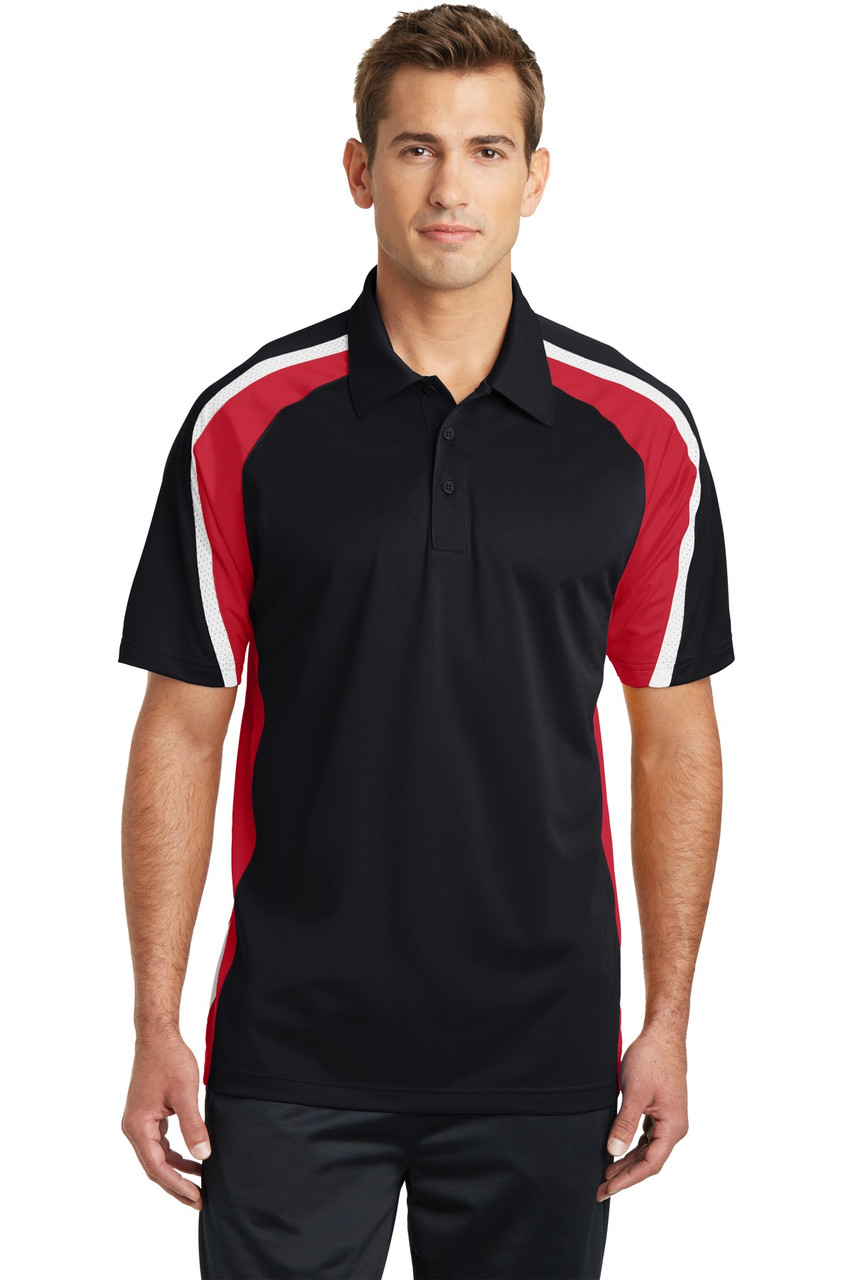 Sport-Tek® Tricolor Micropique Sport-Wick® Polo. ST654 Black/ True Red/ White