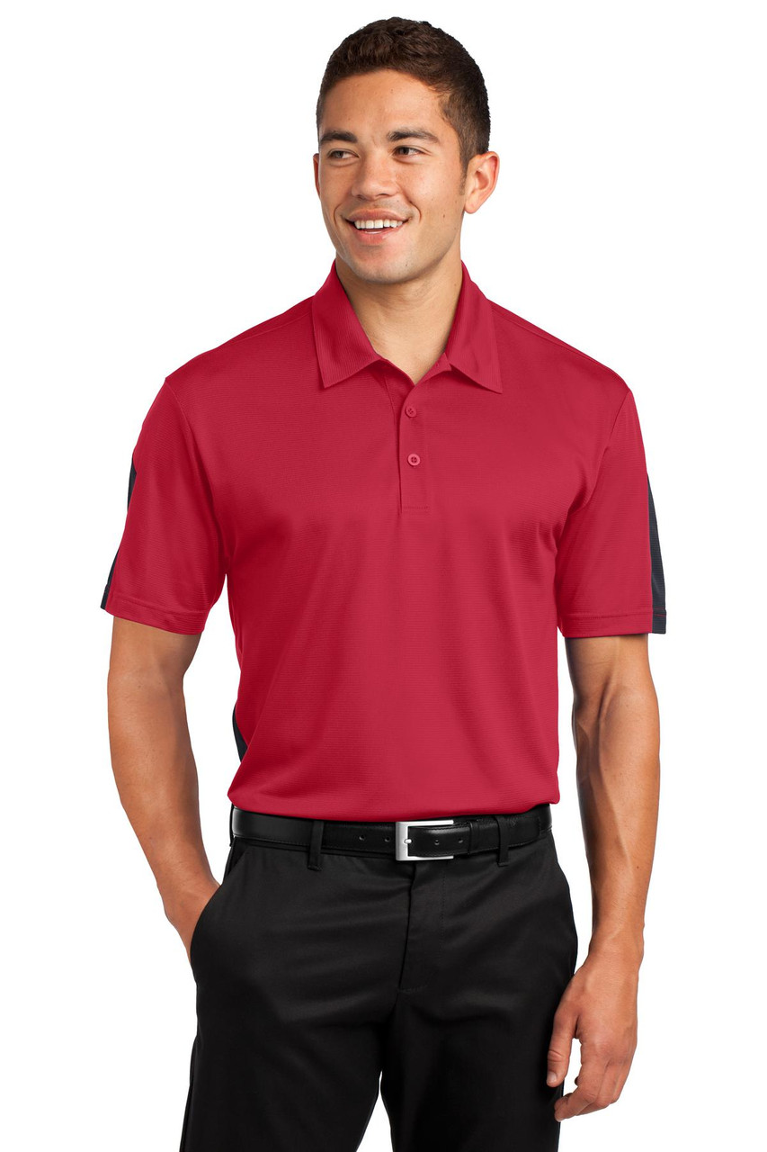Sport-Tek® PosiCharge® Active Textured Colorblock Polo. ST695 True Red/ Grey