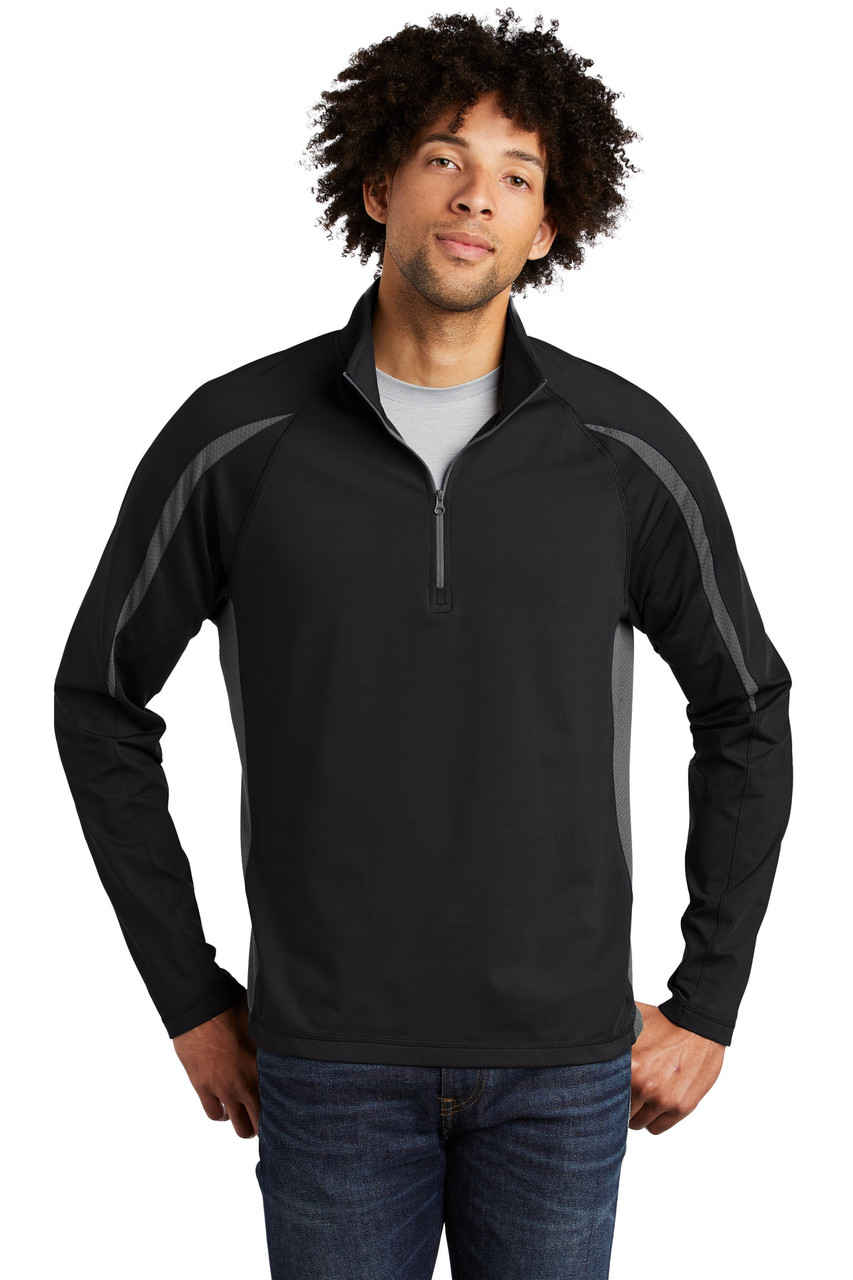 Sport-Tek® Sport-Wick® Stretch 1/2-Zip Colorblock Pullover. ST851 Black/ Charcoal Grey