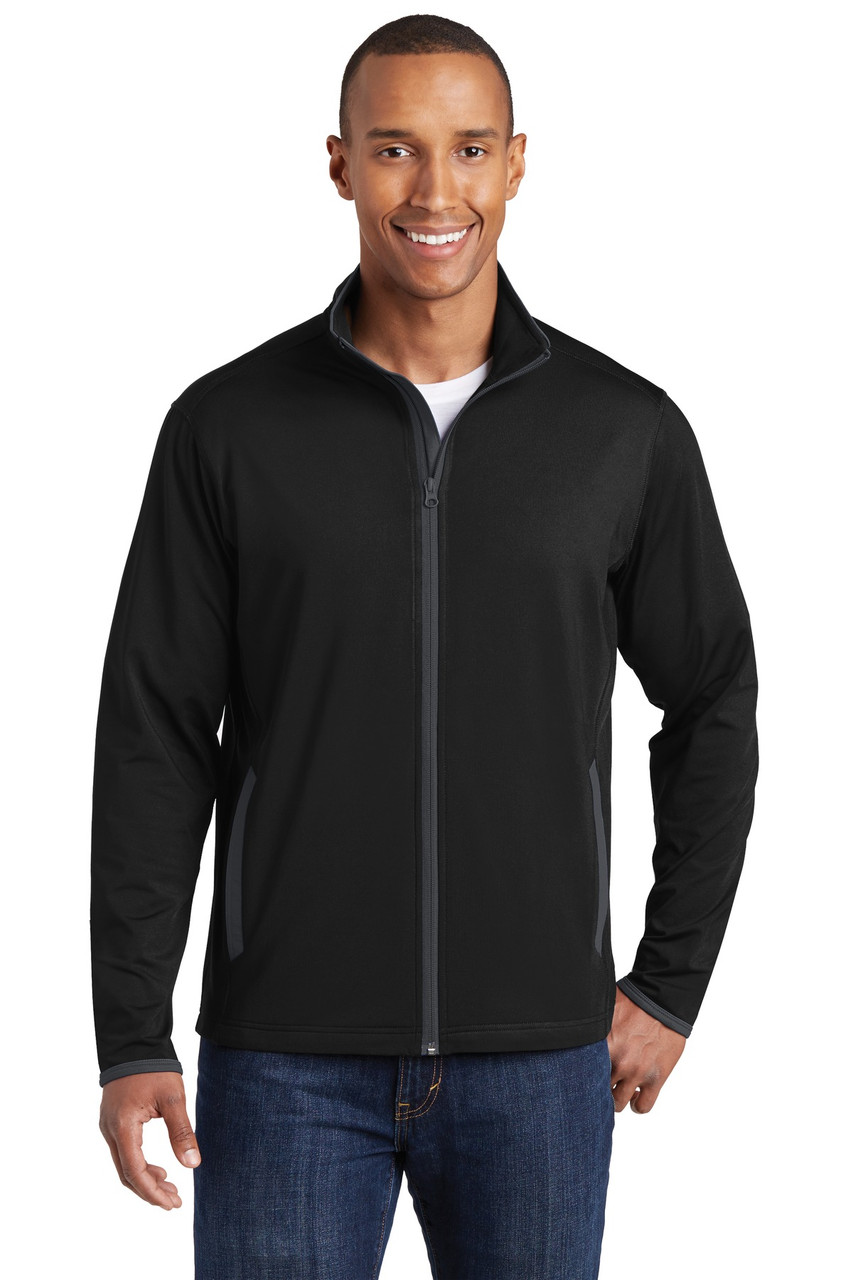 Sport-Tek® Sport-Wick® Stretch Contrast Full-Zip Jacket.  ST853 Black/ Charcoal Grey