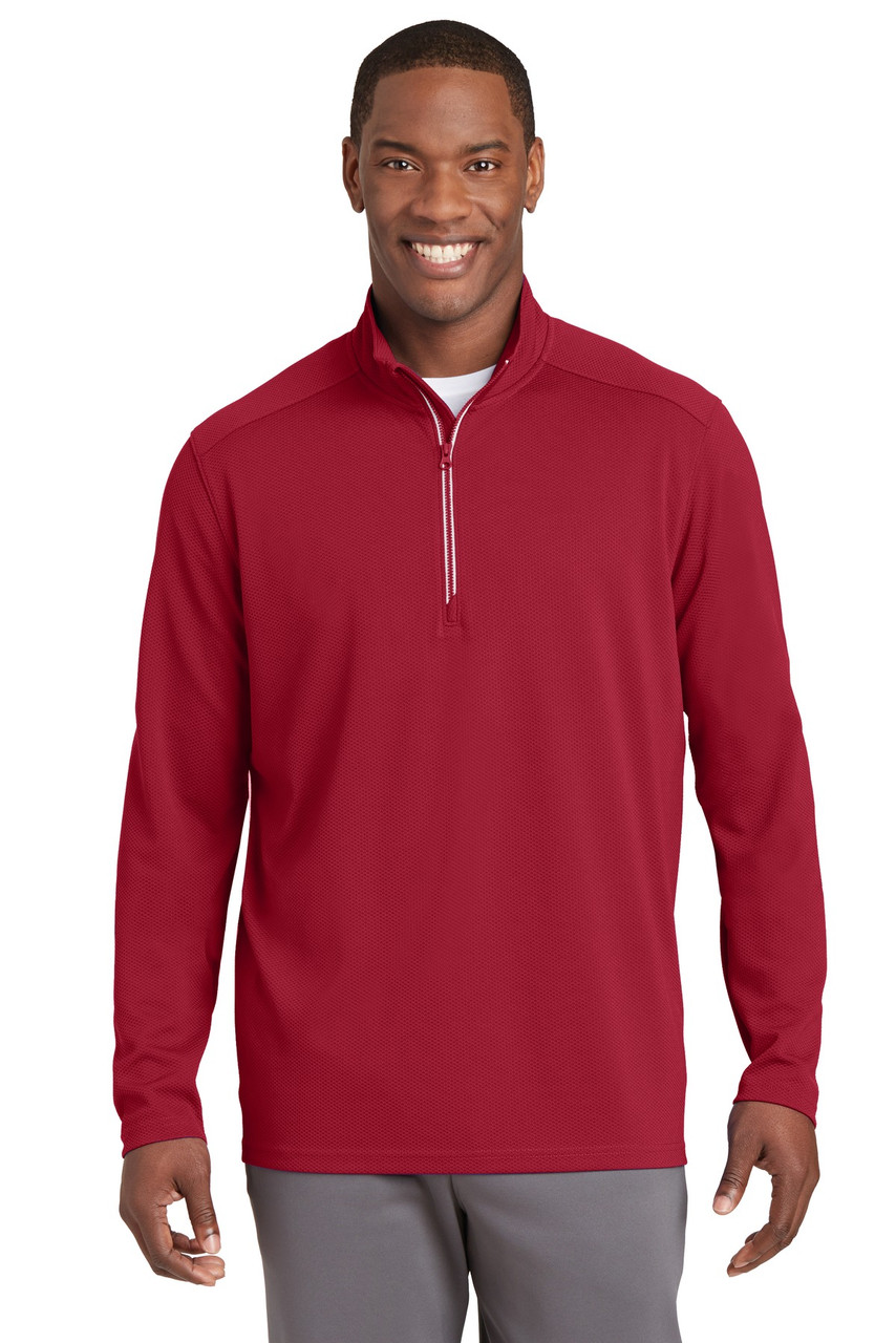 Sport-Tek® Sport-Wick® Textured 1/4-Zip Pullover.  ST860 Deep Red
