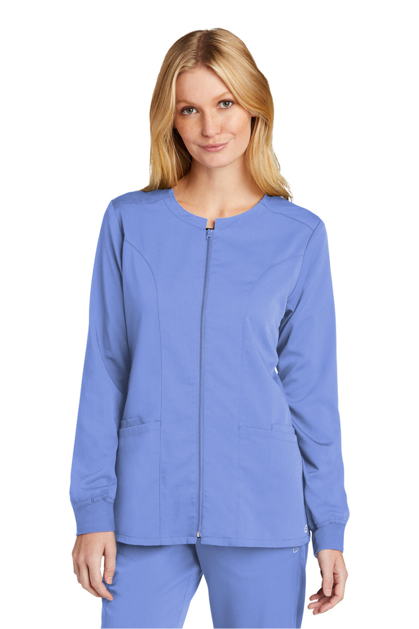 WonderWink® Women's Premiere Flex™ Full-Zip Scrub Jacket WW4088 Ceil Blue 2XL