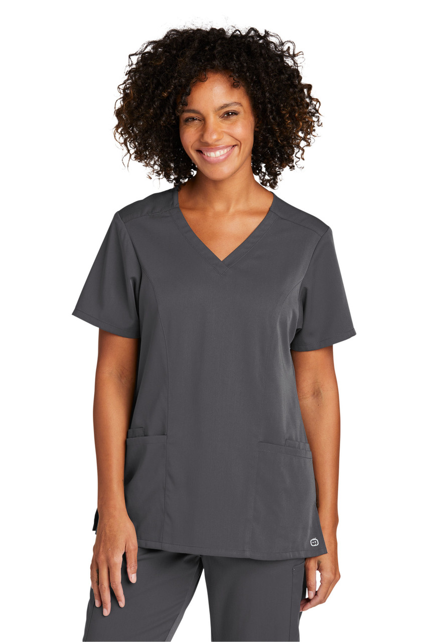 WonderWink® Women's Premiere Flex™ V-Neck Top WW4168 Pewter 2XL