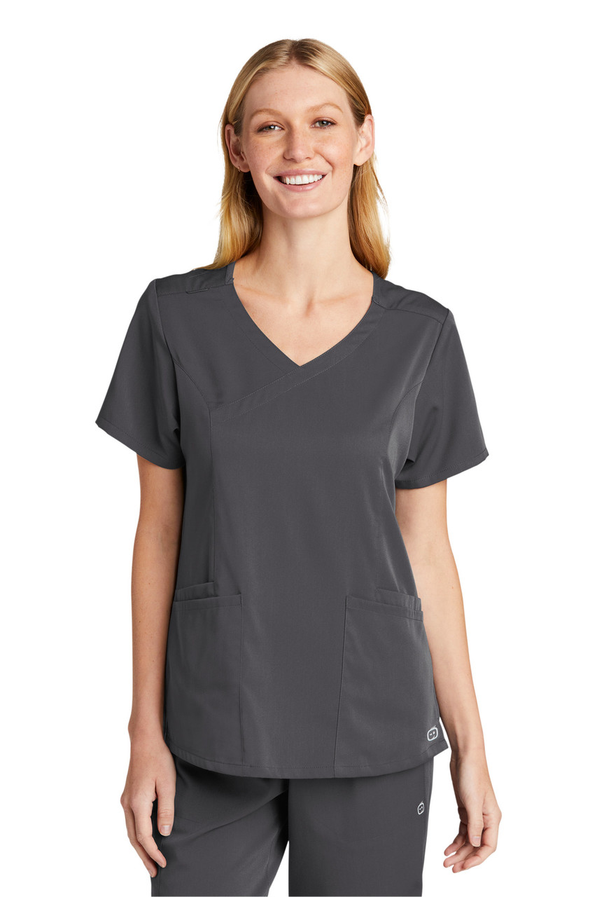 WonderWink® Women's Premiere Flex™ Mock Wrap Top WW4268 Pewter 2XL