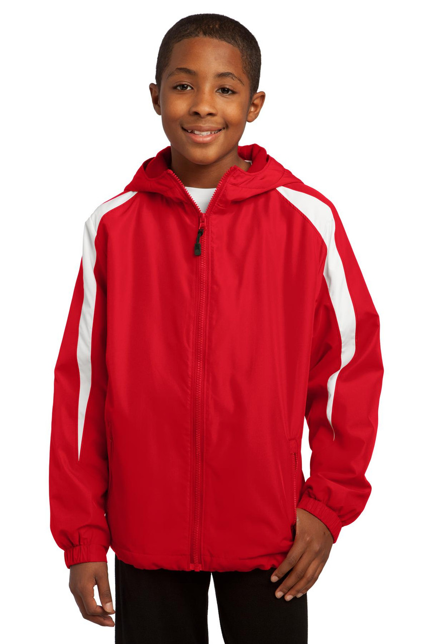 Sport-Tek® Youth Fleece-Lined Colorblock Jacket. YST81 True Red/ White