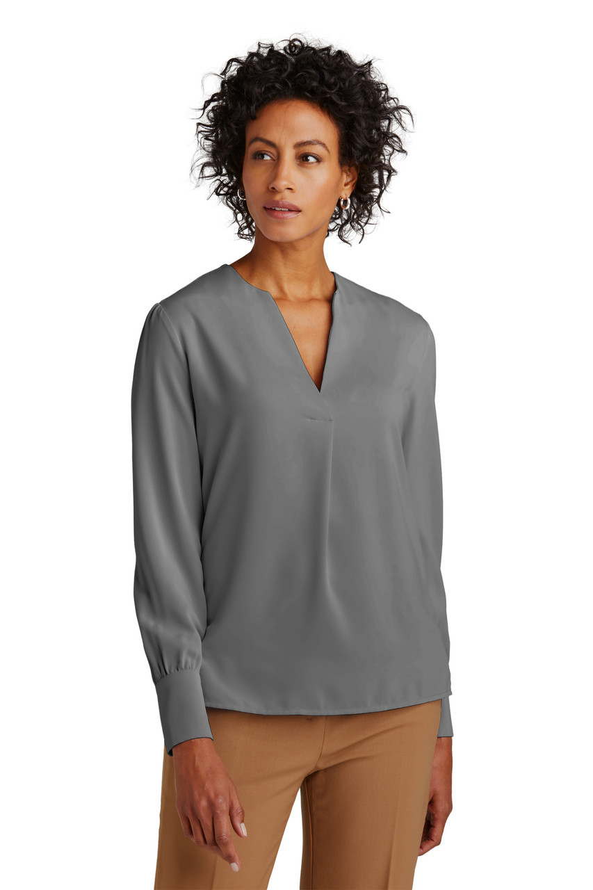 Brooks Brothers® Women's Open-Neck Satin Blouse BB18009 Shadow Grey