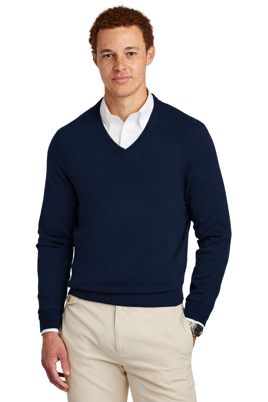 Brooks Brothers® Cotton Stretch V-Neck Sweater BB18400 Navy Blazer