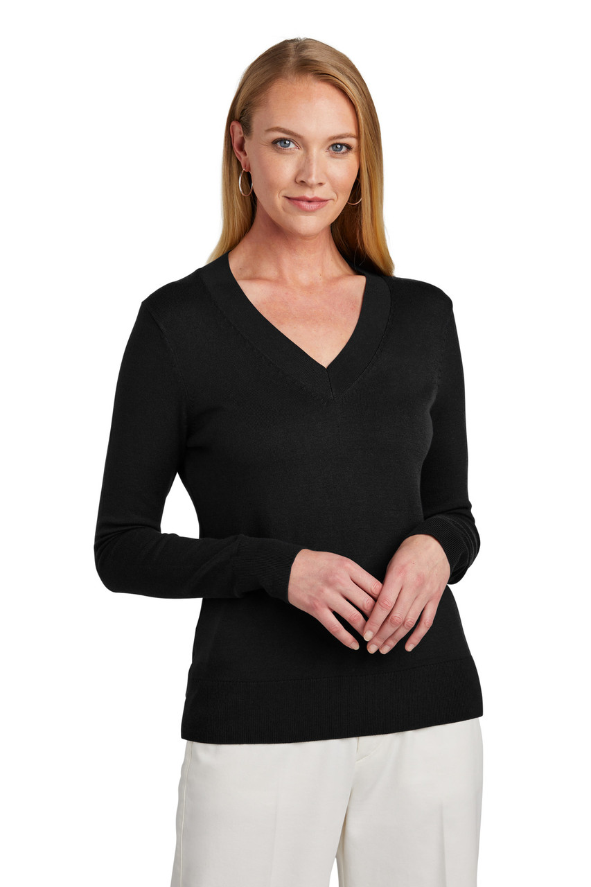 Brooks Brothers® Women's Cotton Stretch V-Neck Sweater BB18401 Deep Black