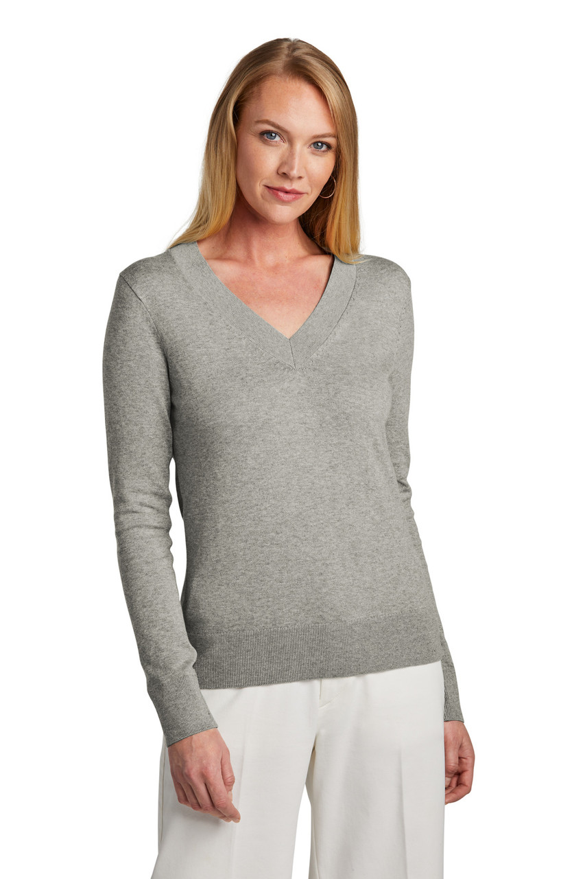 Brooks Brothers® Women's Cotton Stretch V-Neck Sweater BB18401 Light Shadow Grey Heather