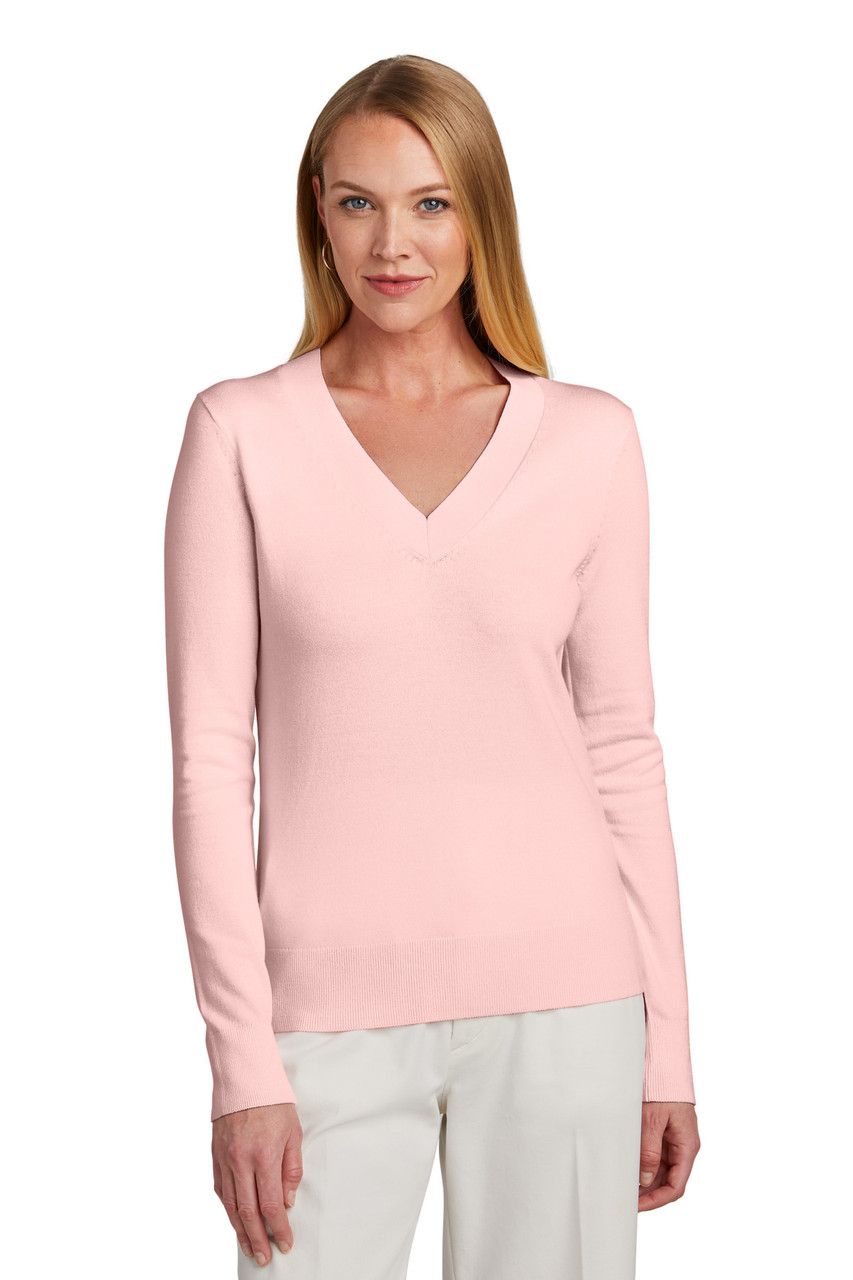 Brooks Brothers® Women's Cotton Stretch V-Neck Sweater BB18401 Pearl Pink