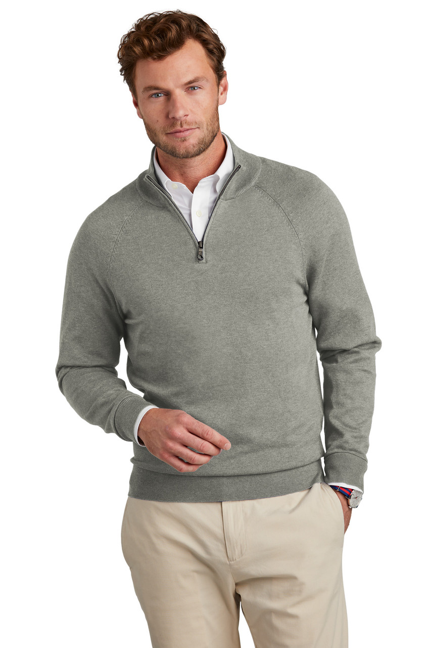 Brooks Brothers® Cotton Stretch 1/4-Zip Sweater BB18402 Light Shadow Grey Heather