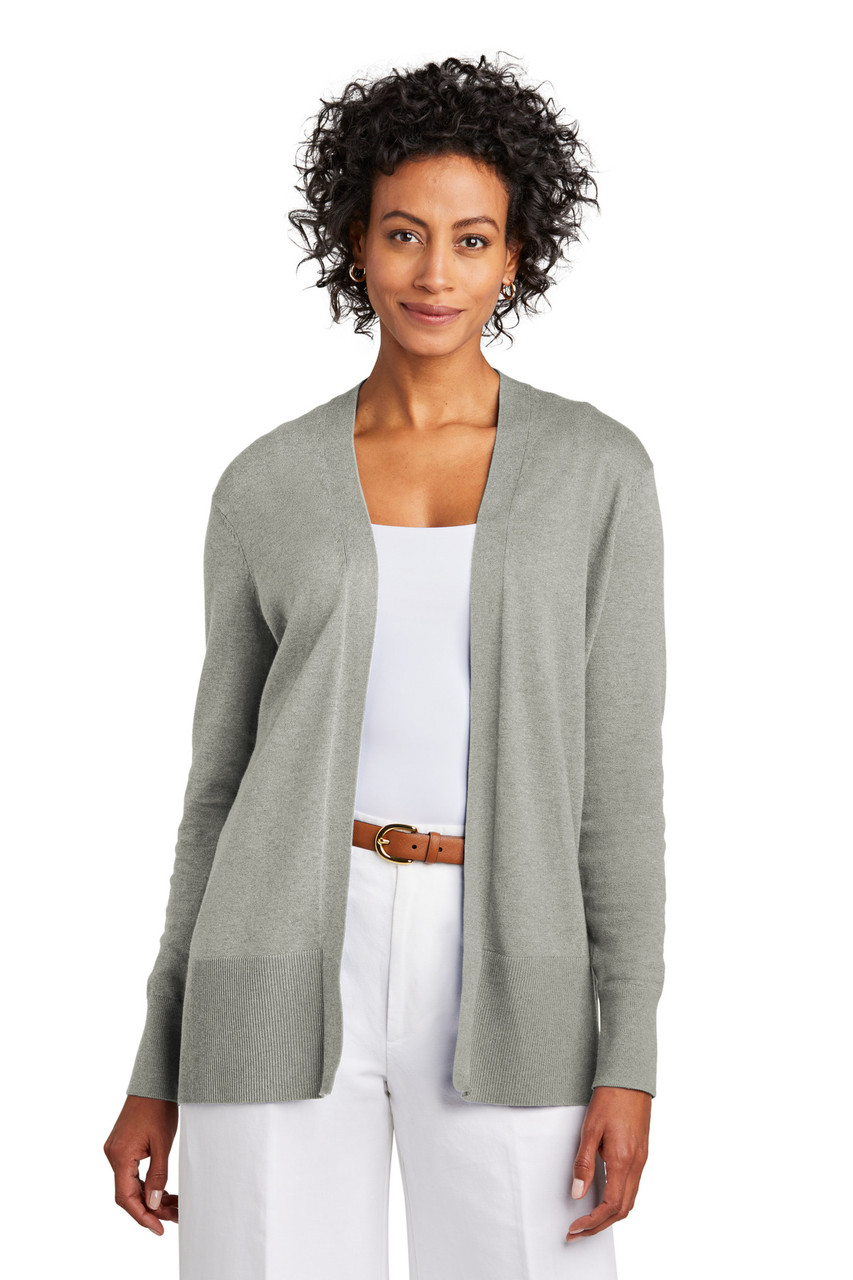 Brooks Brothers® Women's Cotton Stretch Long Cardigan Sweater BB18403 Light Shadow Grey Heather