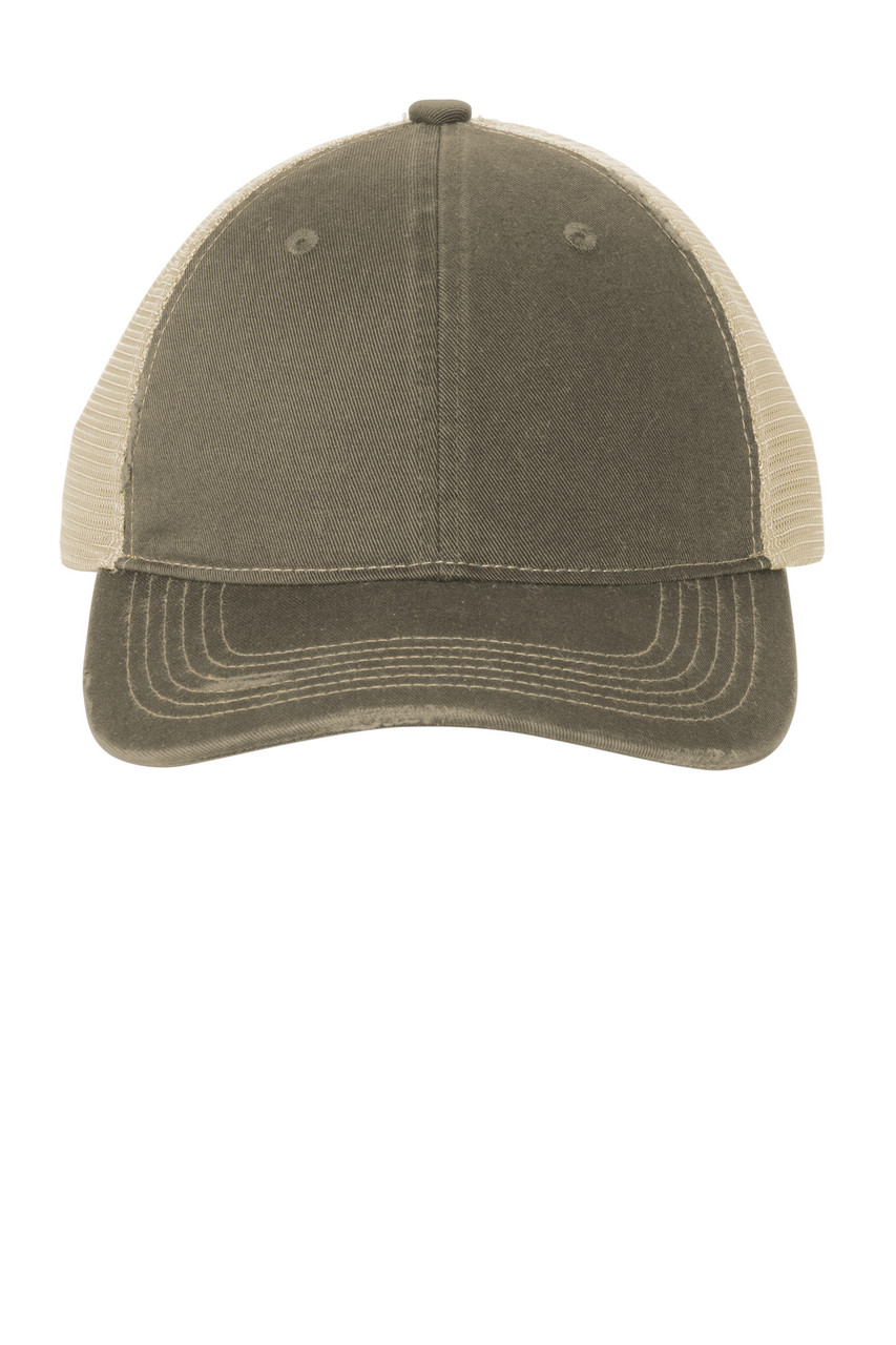 Port Authority® Distressed Mesh Back Cap C600 Khaki/ Stone