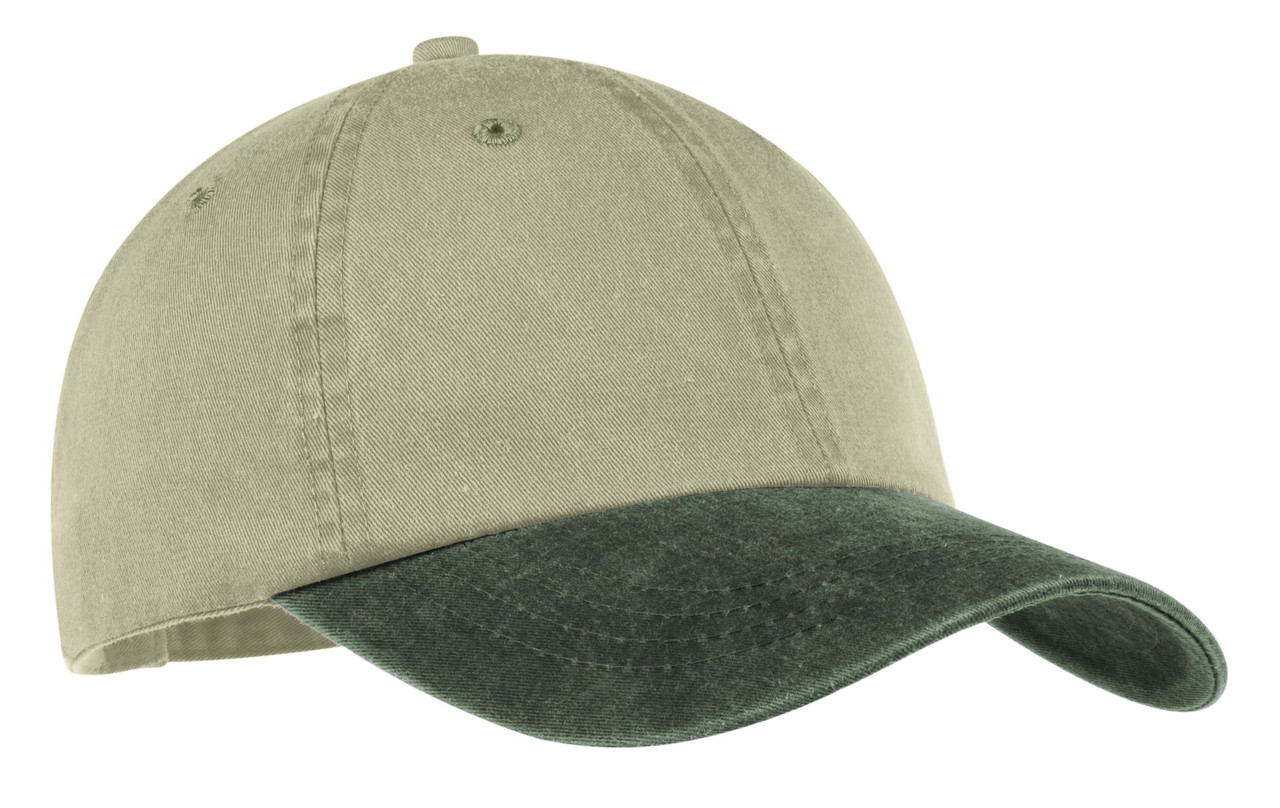 Port & Company® -Two-Tone Pigment-Dyed Cap.  CP83 Khaki/ Hunter