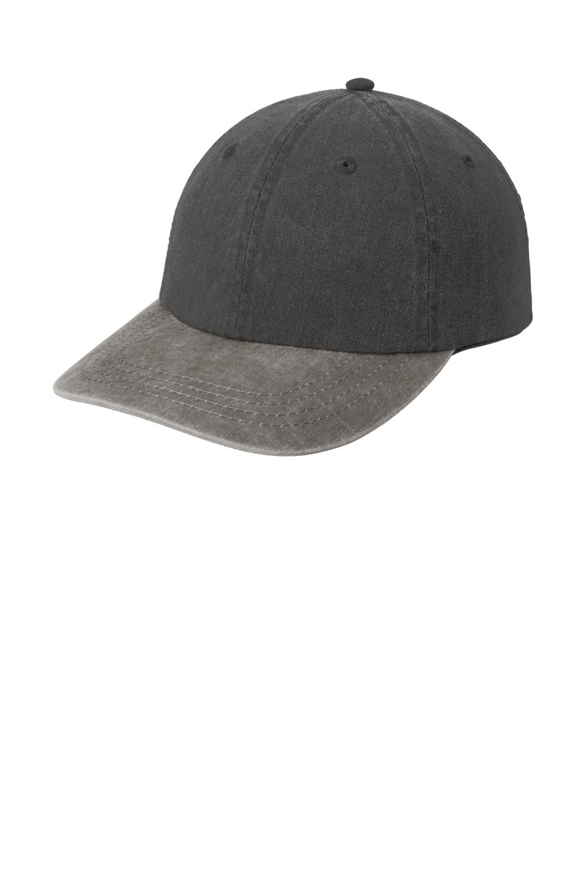 Port & Co™ Two-Tone Pigment-Dyed Cap.  CP83 Black/ Pebble Port & Co™ Two-Tone Pigment-Dyed Cap.  CP83 Black/ Pebble