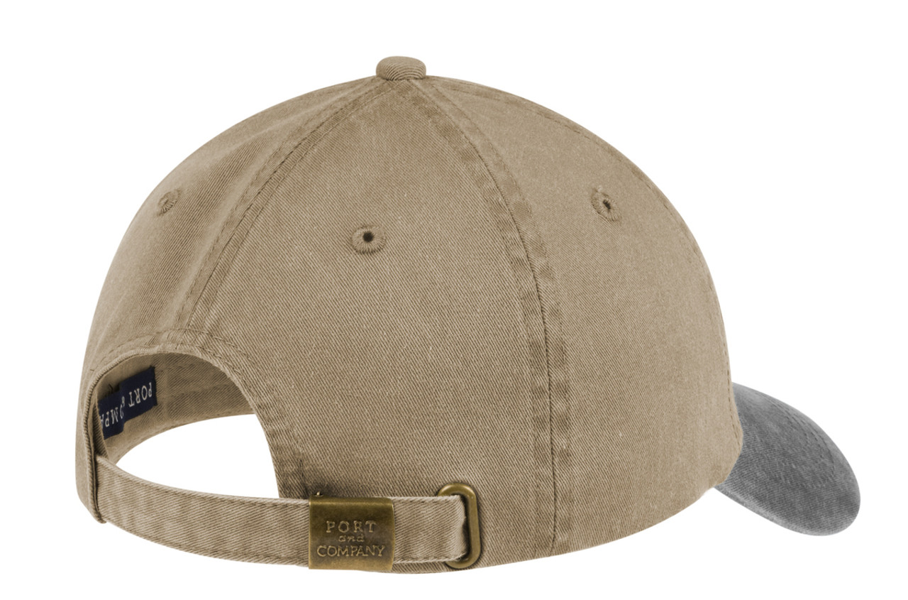 Port & Company® -Two-Tone Pigment-Dyed Cap.  CP83 Khaki/ Charcoal Back