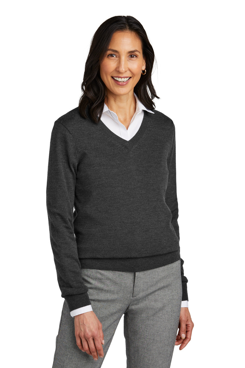 Brooks Brothers® Women's Washable Merino V-Neck Sweater BB18411 Windsor Grey Heather