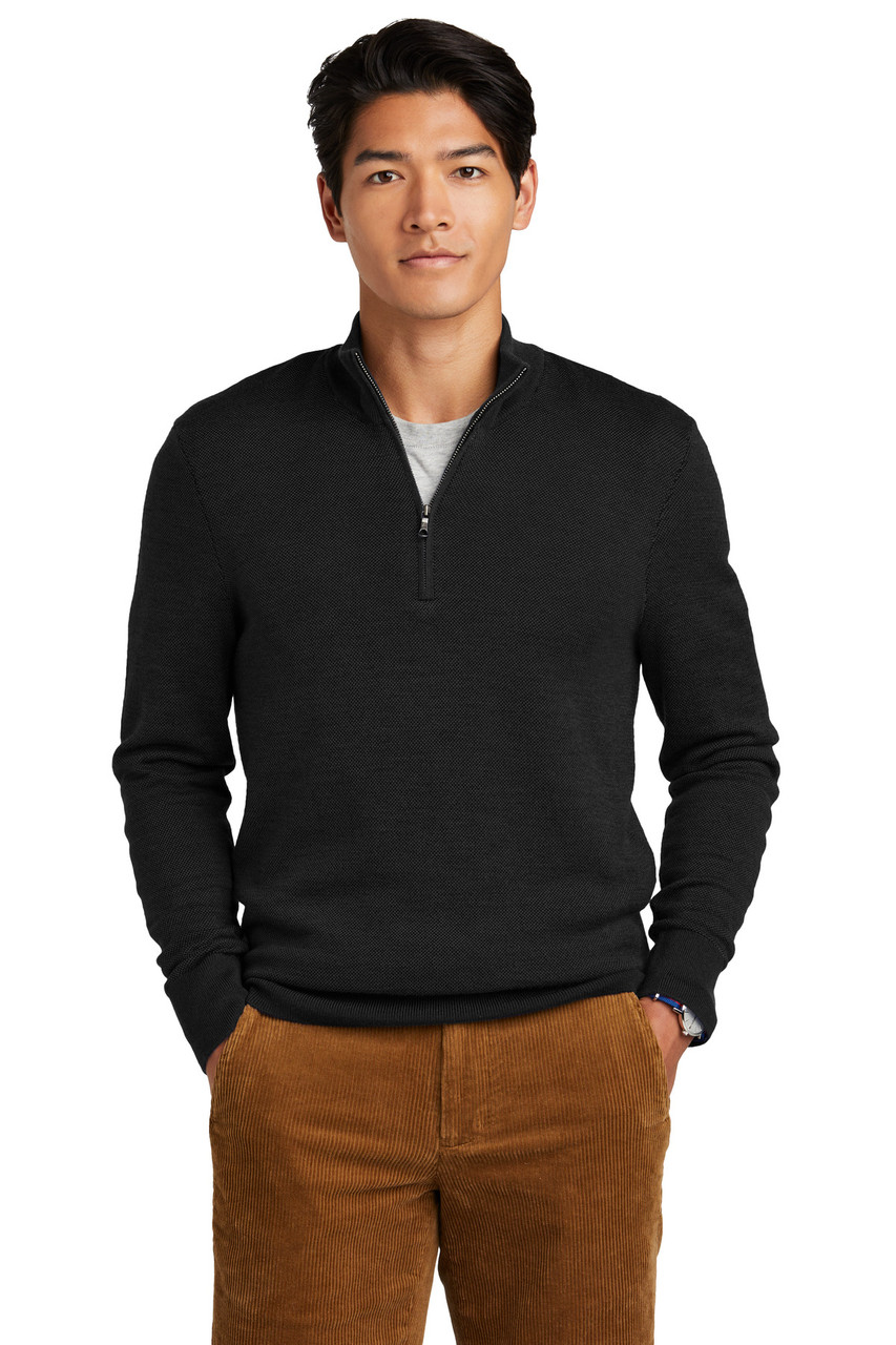 Brooks Brothers® Washable Merino Birdseye 1/4-Zip Sweater BB18412 Deep Black