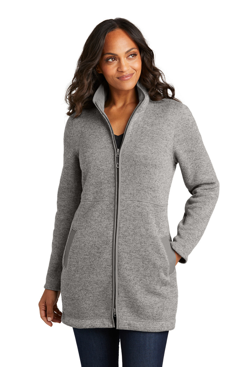 Port Authority® Ladies Arc Sweater Fleece Long Jacket L425 Deep Smoke Heather