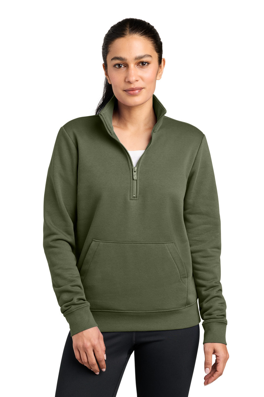 Nike Women's Club Fleece Sleeve Swoosh 1/2-Zip NKDX6720 Medium Olive