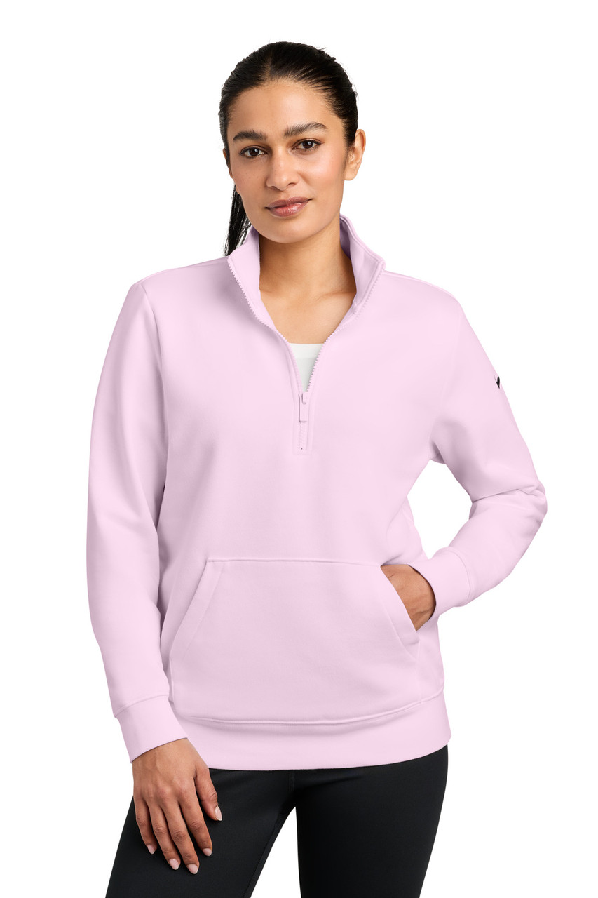 Nike Women's Club Fleece Sleeve Swoosh 1/2-Zip NKDX6720 Pink Foam