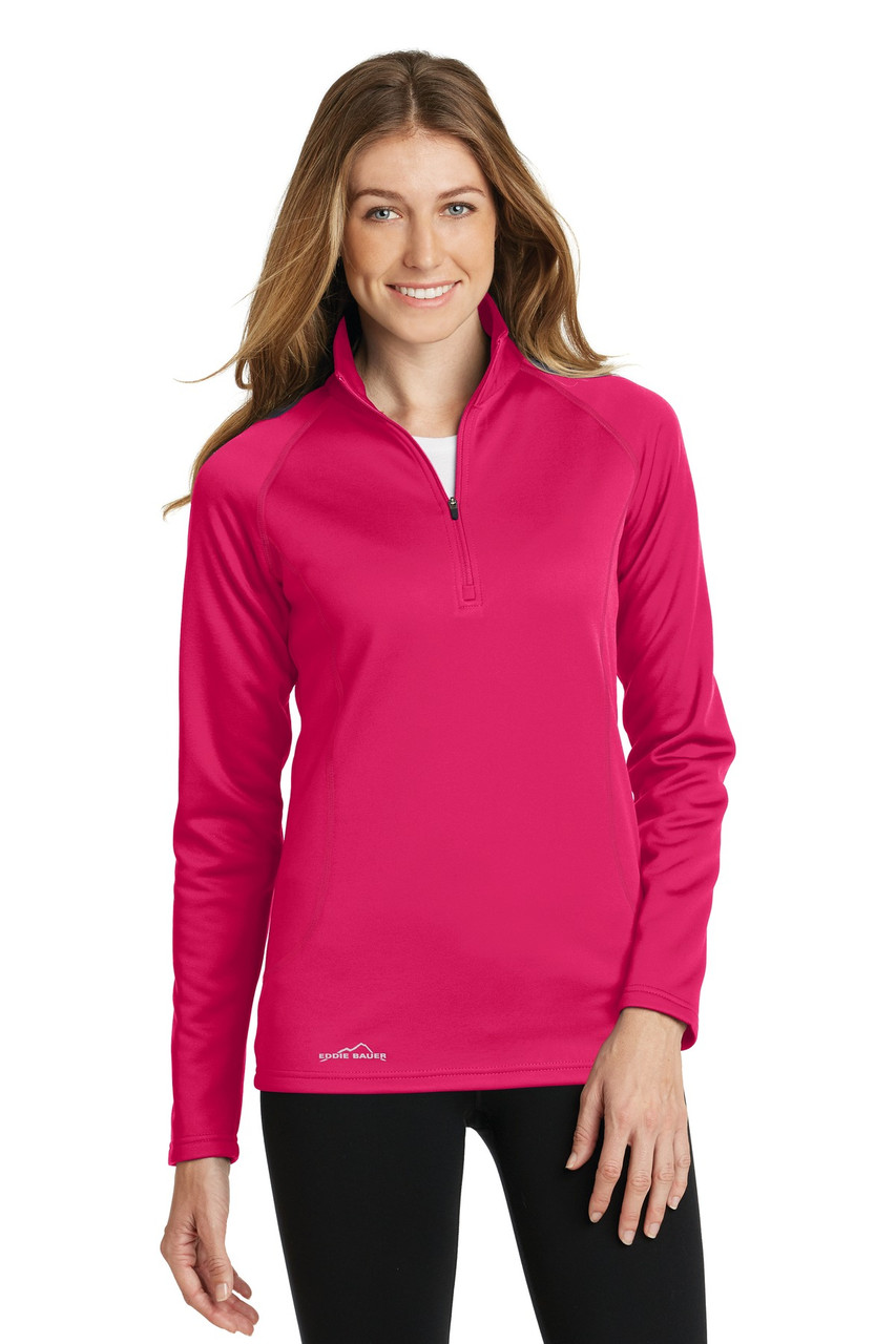 Eddie Bauer® Ladies Smooth Fleece Base Layer 1/2-Zip. EB237 Pink Lotus