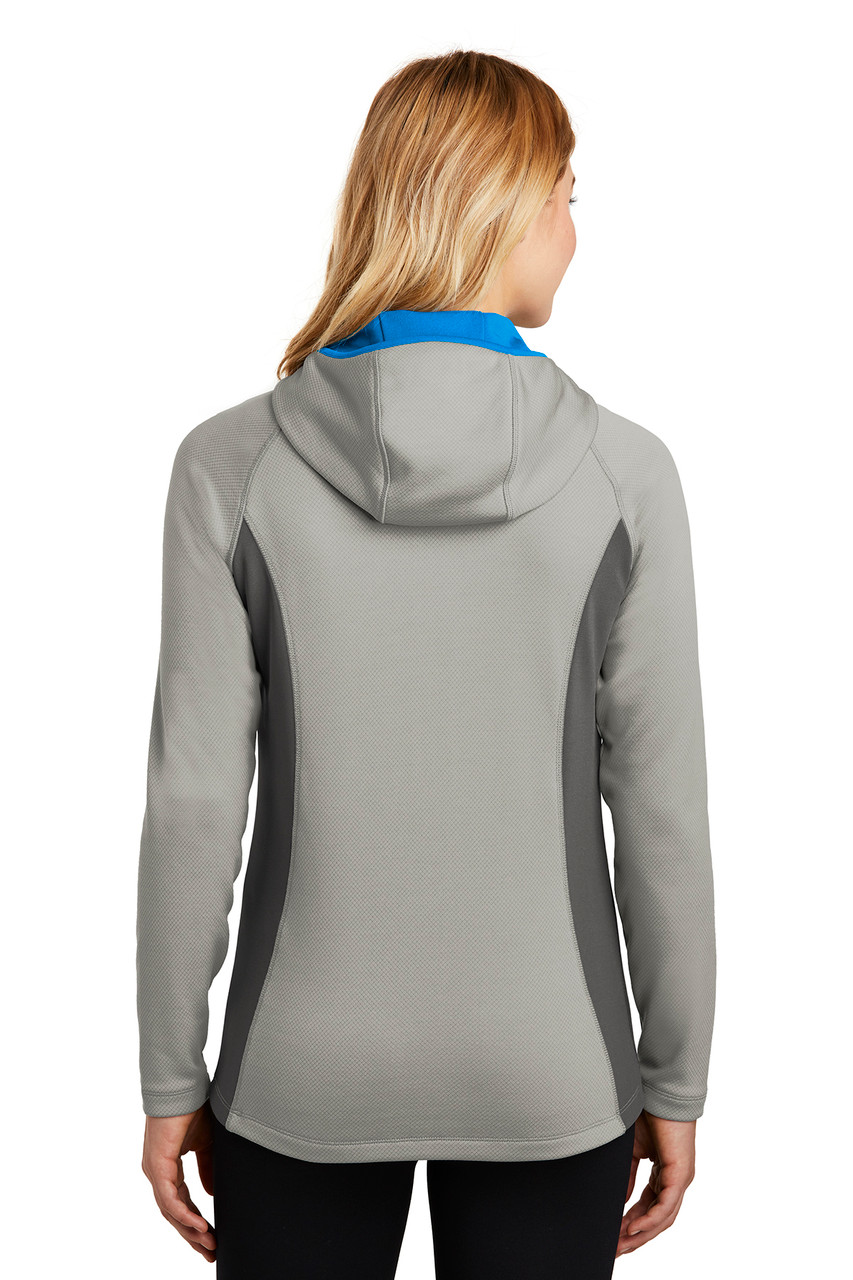 Eddie Bauer ® Ladies Sport Hooded Full-Zip Fleece Jacket. EB245 Grey Cloud/ Grey Steel/ Expedition Blue  Back