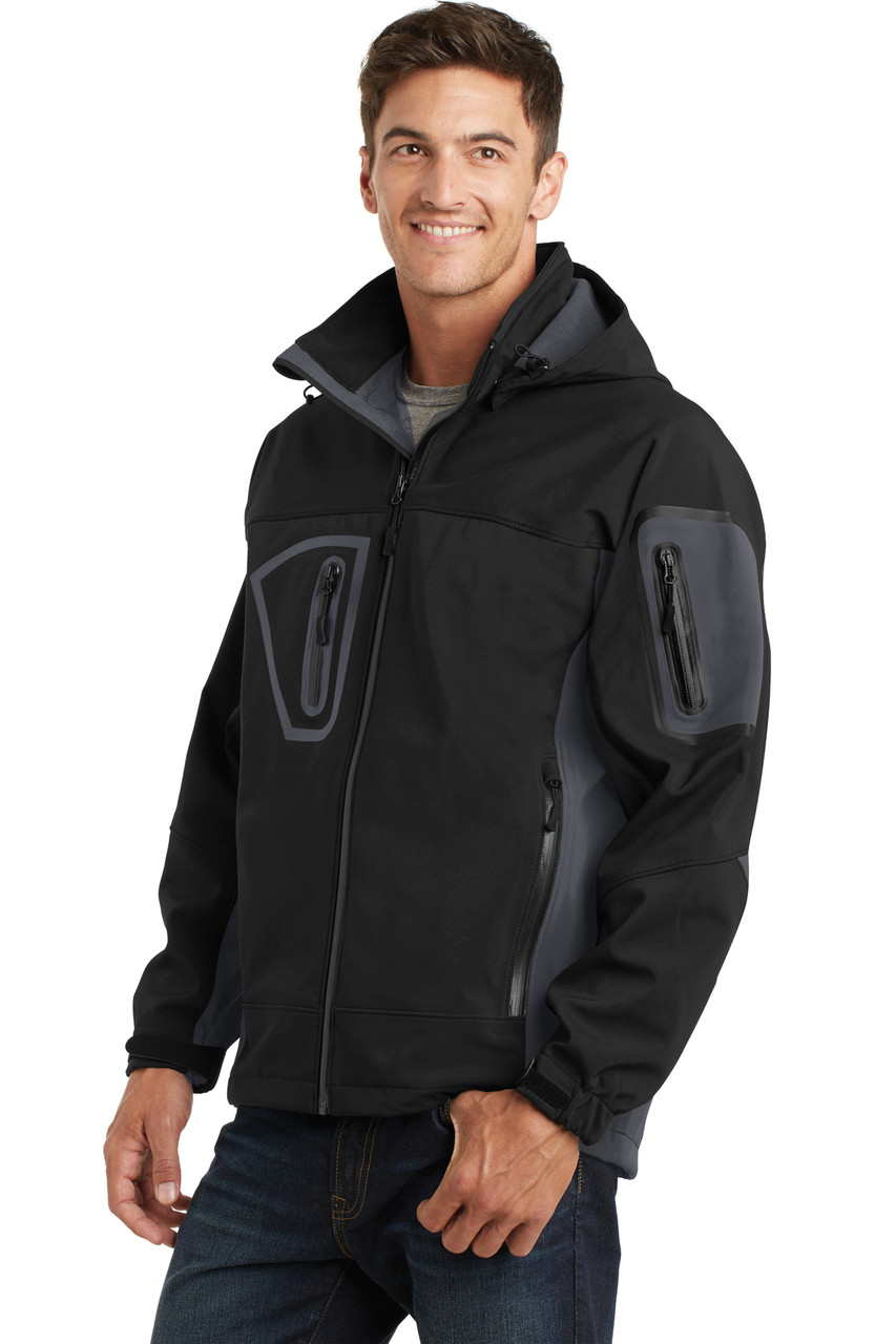 Port Authority® Waterproof Soft Shell Jacket.  J798 Black/ Graphite Left Sleeve