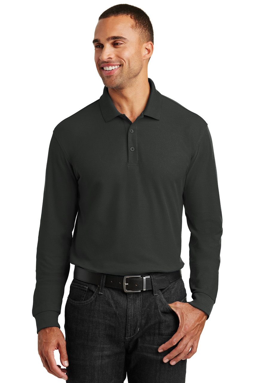 Port Authority® Long Sleeve Core Classic Pique Polo. K100LS Deep Black