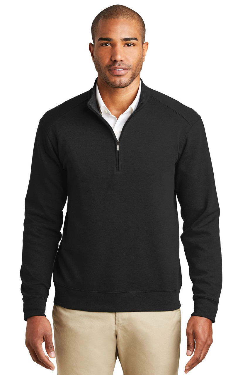 Port Authority® Interlock 1/4-Zip. K807 Deep Black/ Charcoal Heather