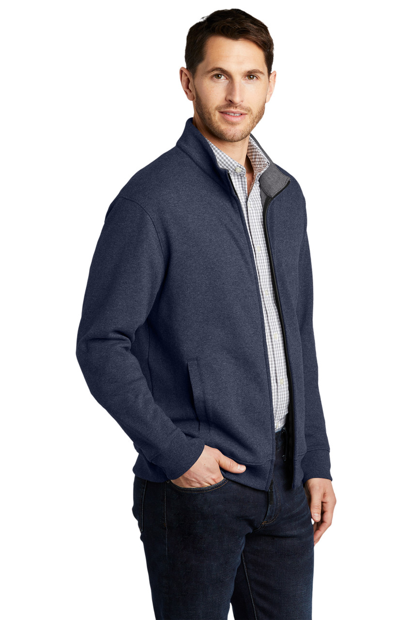 Port Authority ® Interlock Full-Zip. K809 Estate Blue Heather/ Charcoal Heather Alt