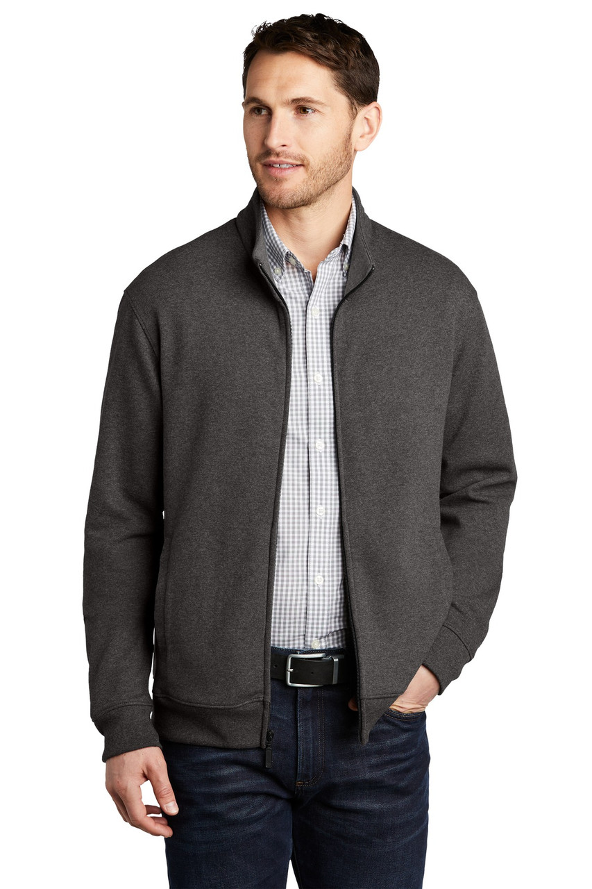 Port Authority ® Interlock Full-Zip. K809 Charcoal Heather/ Medium Heather Grey