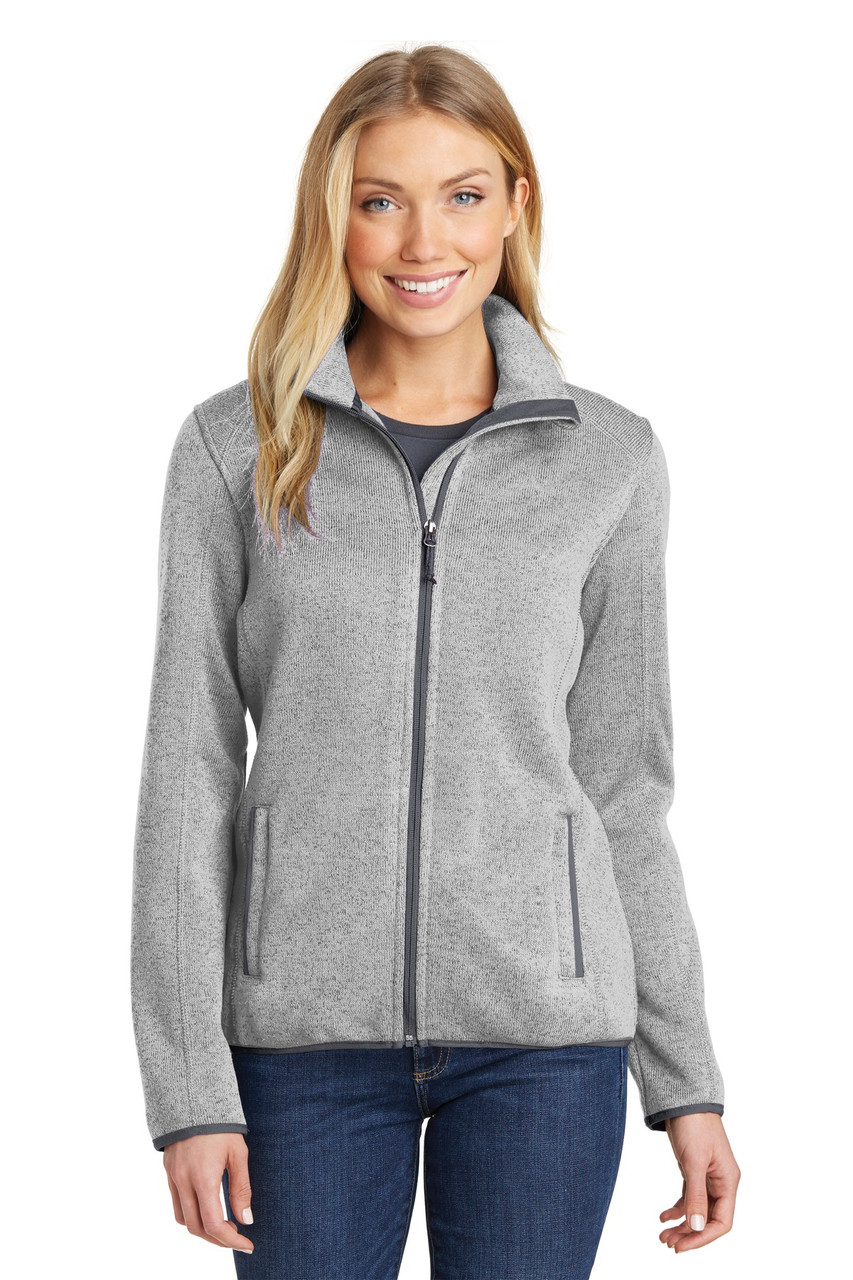 Port Authority® Ladies Sweater Fleece Jacket. L232 Grey Heather