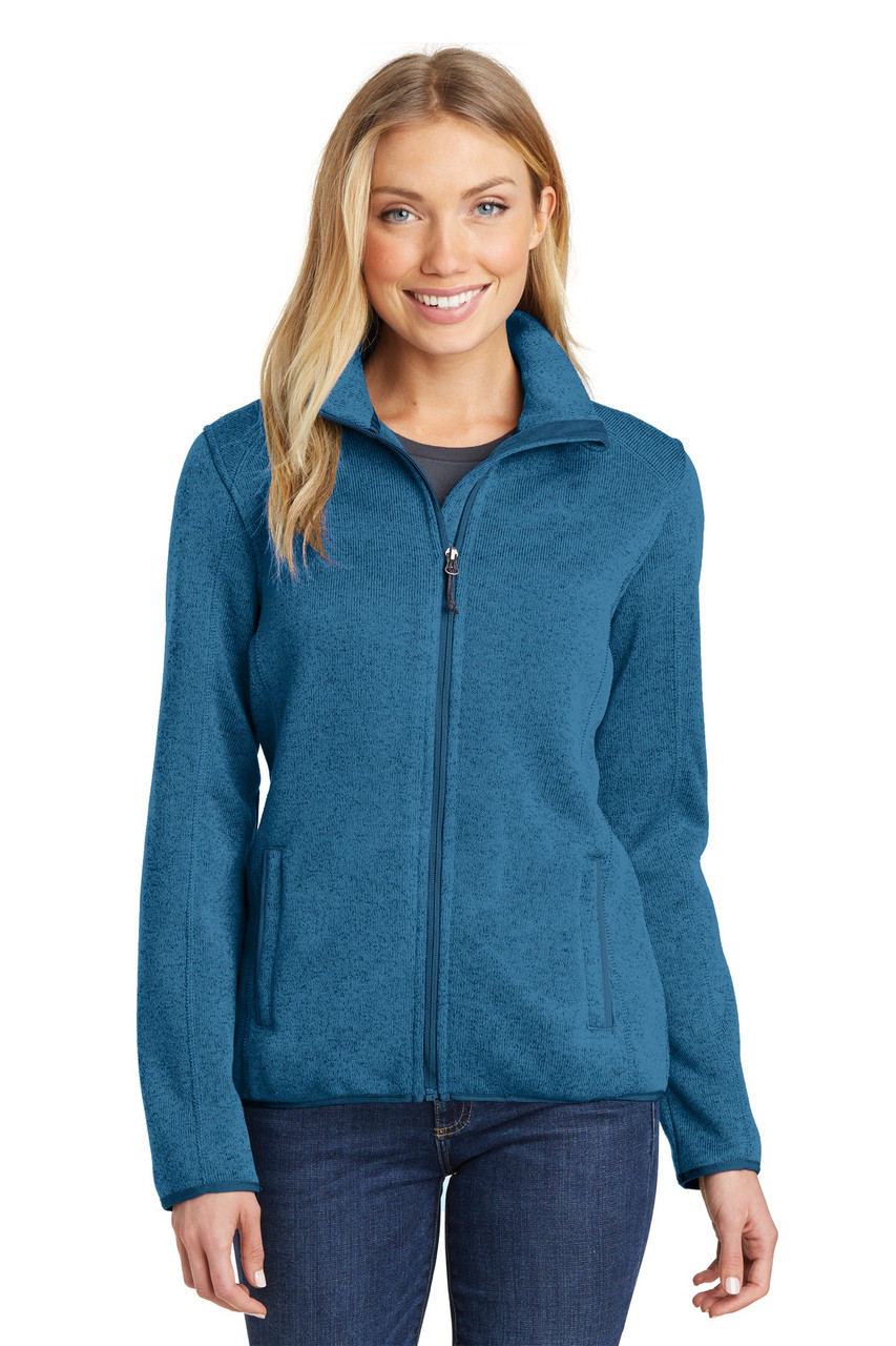 Port Authority® Women's Sweater Fleece Jacket. L232 Medium Blue Heather