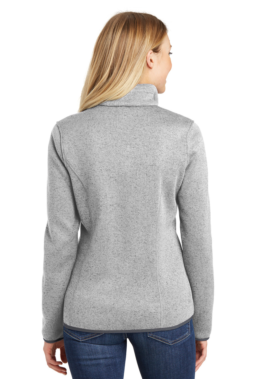 Port Authority® Ladies Sweater Fleece Jacket. L232 Grey Heather Bcak