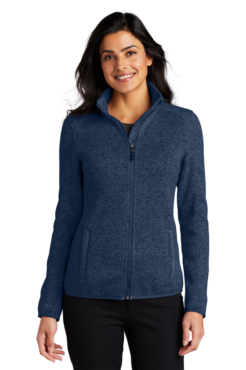 Port Authority® Ladies Sweater Fleece Jacket. L232 River Blue Navy Heather 3XL