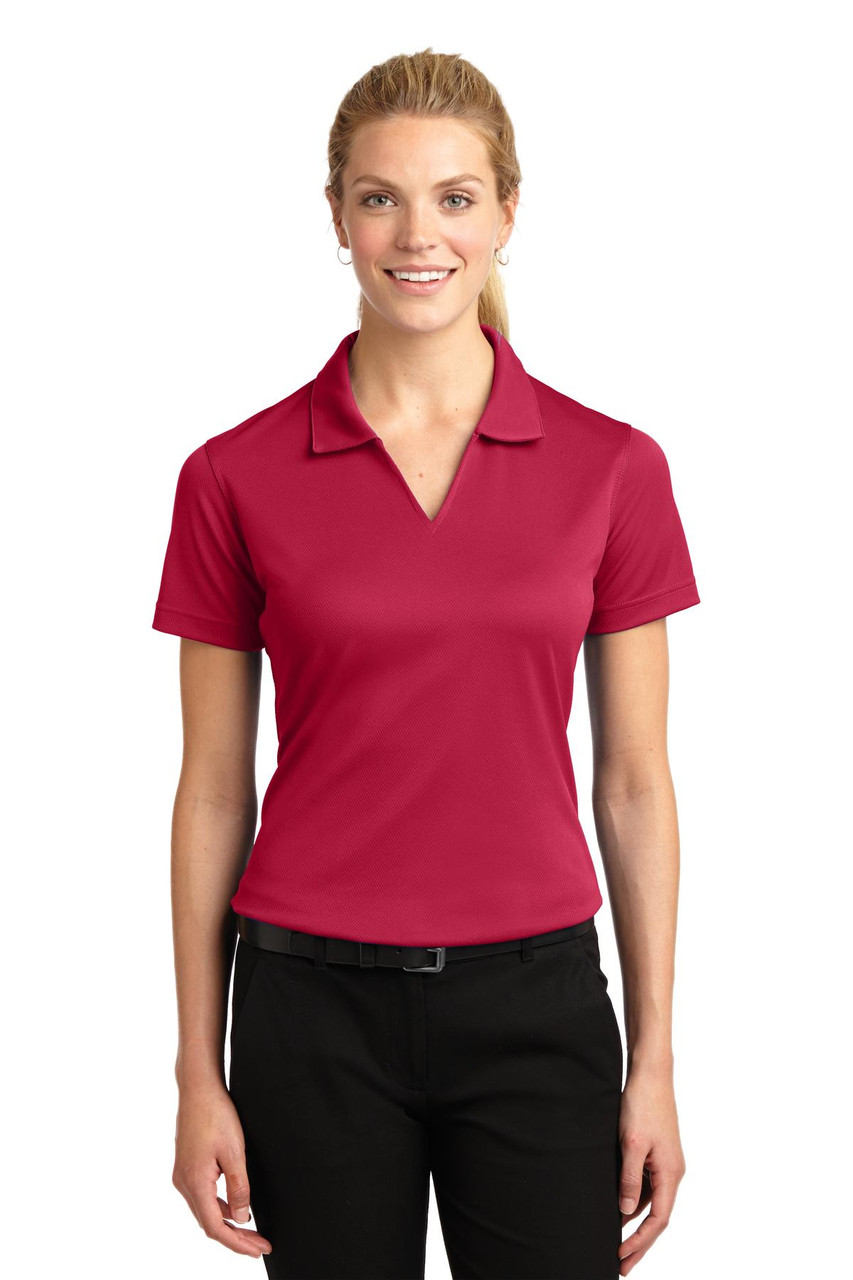 Sport-Tek® Women's Dri-Mesh® V-Neck Polo.  L469 Red