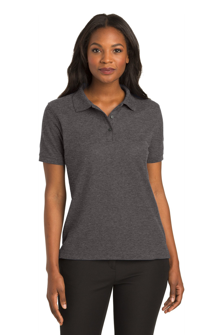 Port Authority® Women's Silk Touch™ Polo.  L500 Charcoal Heather Grey