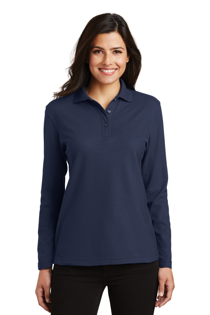 Port Authority® Ladies  Silk Touch™ Long Sleeve Polo.  L500LS Navy