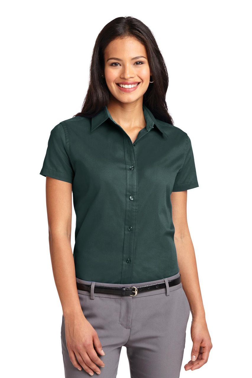 Port Authority® Ladies Short Sleeve Easy Care  Shirt.  L508 Dark Green/ Navy