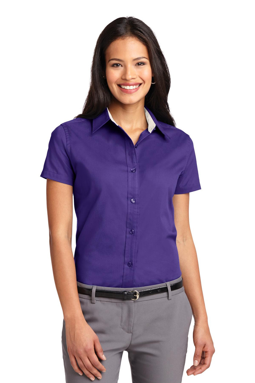 Port Authority® Ladies Short Sleeve Easy Care  Shirt.  L508 Purple/ Light Stone