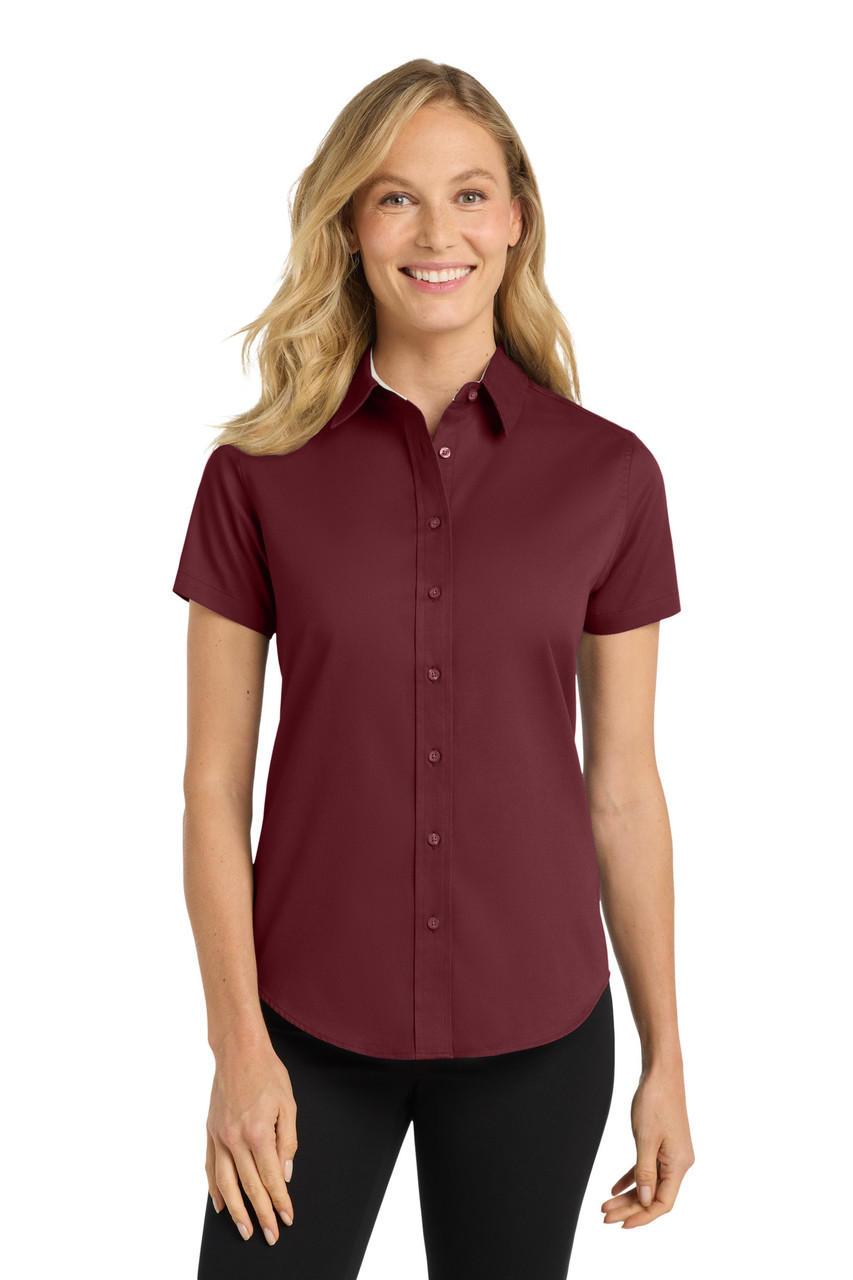 Port Authority® Women's Short Sleeve Easy Care  Shirt.  L508 Burgundy/ Light Stone