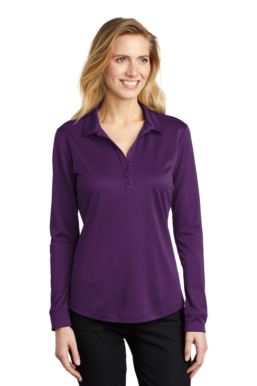 Port Authority ® Ladies Silk Touch ™  Performance Long Sleeve Polo. L540LS Bright Purple