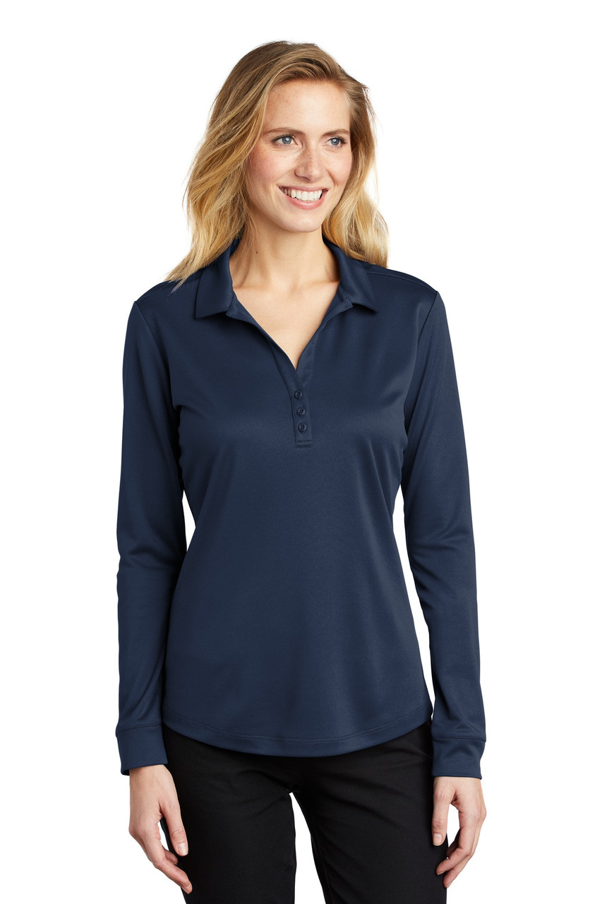 Port Authority ® Ladies Silk Touch ™  Performance Long Sleeve Polo. L540LS Navy