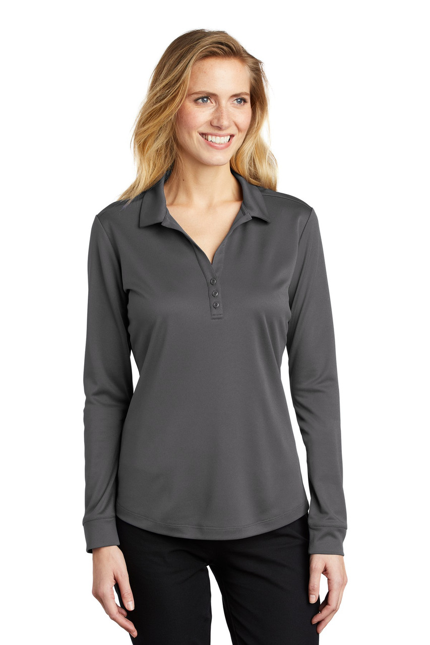 Port Authority ® Ladies Silk Touch ™  Performance Long Sleeve Polo. L540LS Steel Grey