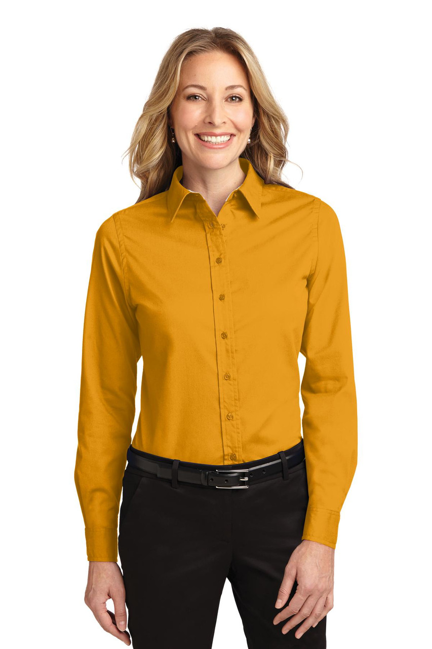 Port Authority® Ladies Long Sleeve Easy Care Shirt.  L608 Athletic Gold/ Light Stone