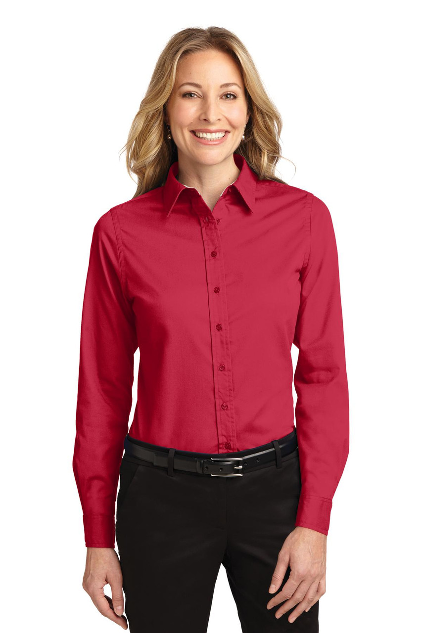 Port Authority® Ladies Long Sleeve Easy Care Shirt.  L608 Red/ Light Stone