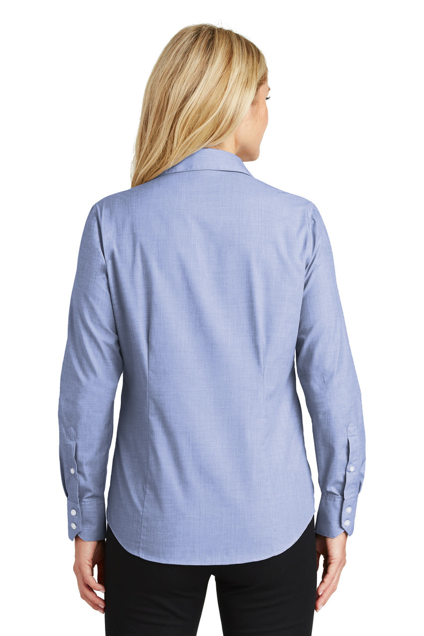 Port Authority® Ladies Crosshatch Easy Care Shirt. L640 Chambray Blue Back