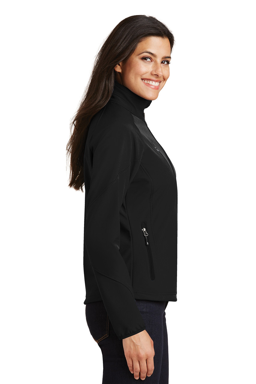 Port Authority® Ladies Textured Soft Shell Jacket. L705 Black Side